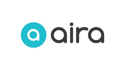 Aira logo, an "a" inside of a light blue circle with aira written next to it