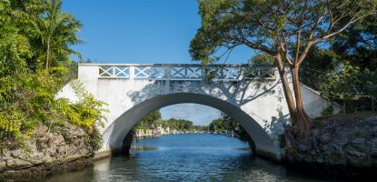 Arched bridge over water